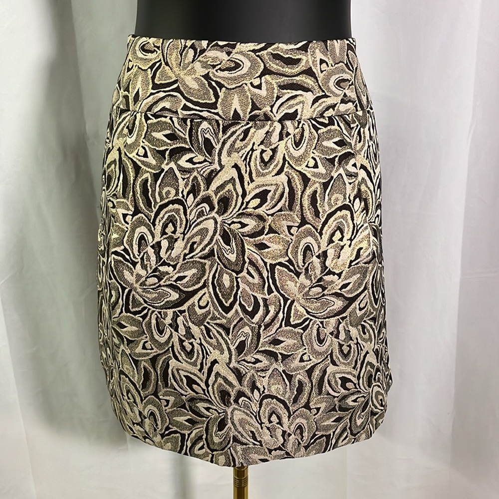 NWT LOFT Brown & Metallic Gold Jacquard Floral Print Mini Skirt